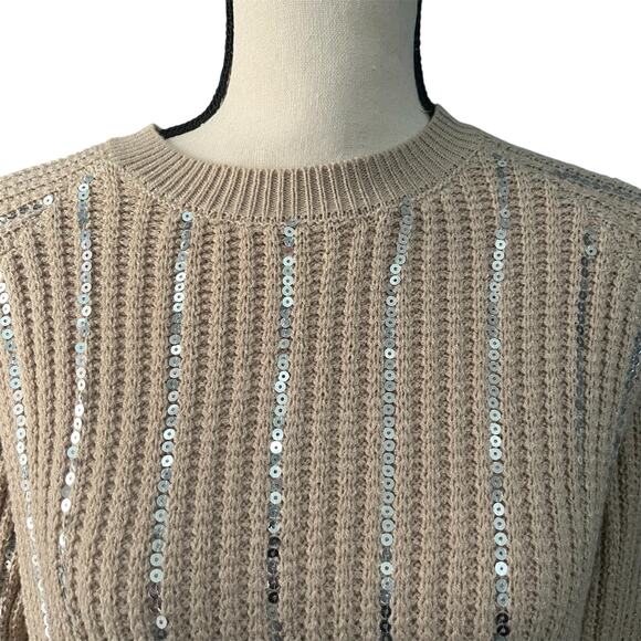 Nanette Lepore | Women's Brown Sequin Holiday Knit Crewneck Sweater Sz L - Picture 3 of 5
